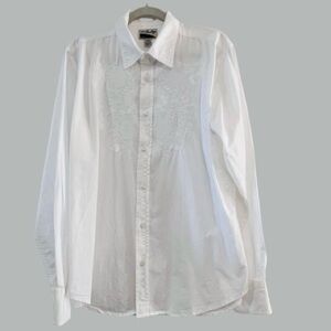 Rare Vintage White Embroidered Cotton Button Down Shirt Large Boho Western